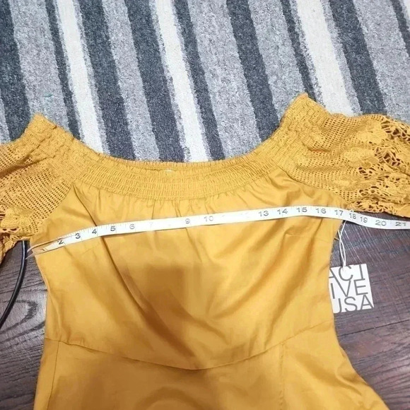 Bubble Sleeve W/bow Tie Off The Shoulder W/crochet Lace Cotton Woven Top… - Picture 8 of 9